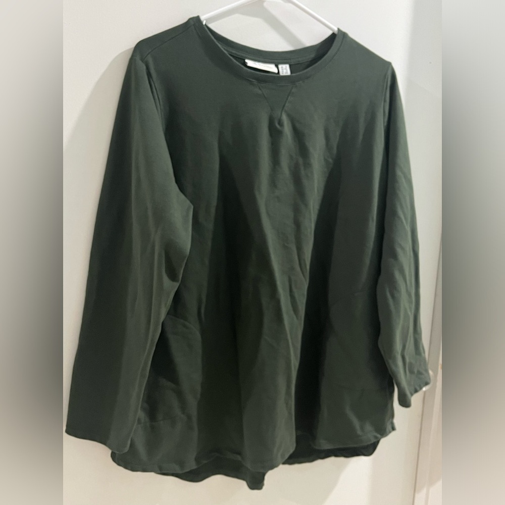 D & co active Relaxed Long Sleeve Crewneck Top in Green, size 1X
